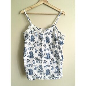 The Prairie by Rachel Ashwell Blue White Floral Eyelet Lace Trim Cami Top Medium